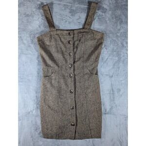 Copper Key Women's Medium Brown Tweed Button Front Sleeveless Mini Dress Pockets